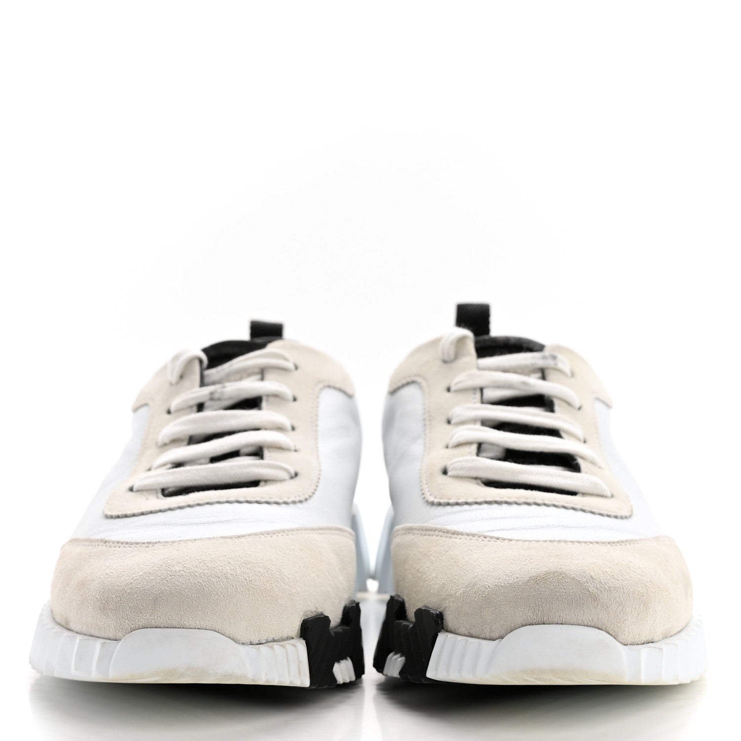 Hermes Sport Goatskin Suede Goatskin Womens Bouncing Sneakers 39 White Black 2 of 9