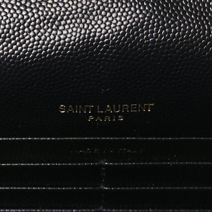 Saint Laurent Grain De Poudre Matelasse Chevron Monogram Envelope Chain Wallet Black 6 of 9