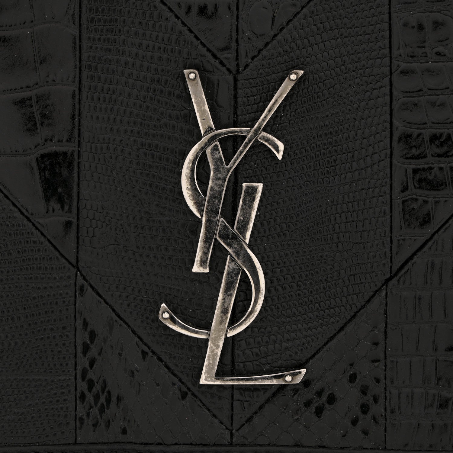 Saint Laurent Calfskin Ayers Patchwork Monogram Medium Niki Chain Satchel Black 13 of 14