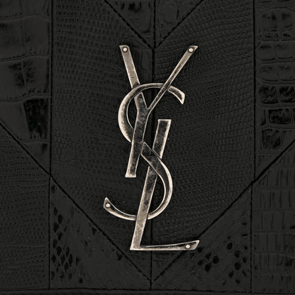 Saint Laurent Calfskin Ayers Patchwork Monogram Medium Niki Chain Satchel Black 13 of 14