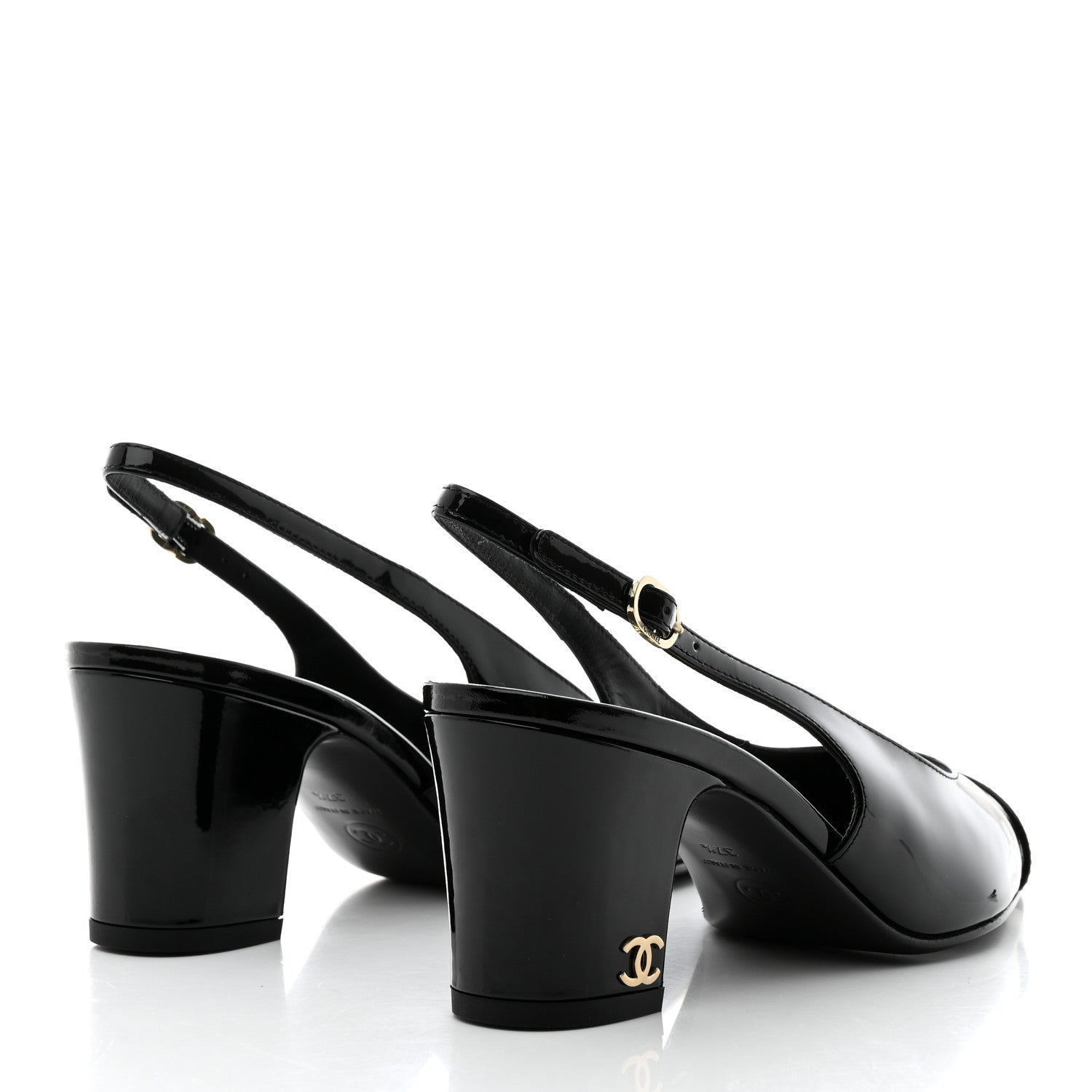 Chanel Patent Calfskin Cap Toe CC Slingback Pumps 37.5 Black 4 of 9