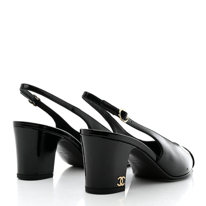 Chanel Patent Calfskin Cap Toe CC Slingback Pumps 37.5 Black 4 of 9