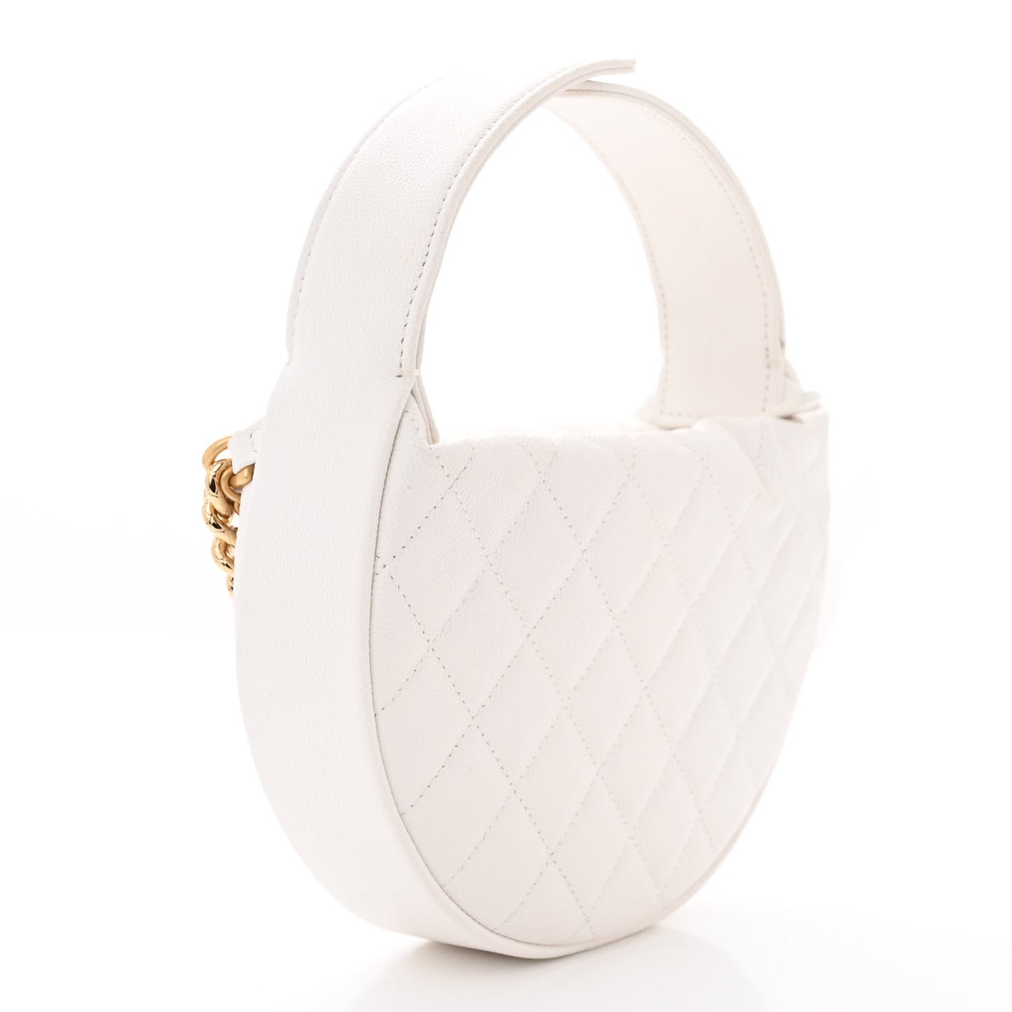 Shiny Caviar Quilted Bow Pouch Hobo White