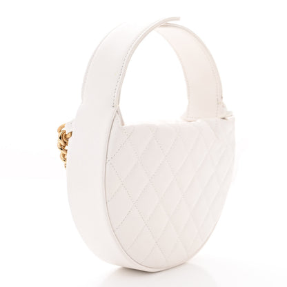 Chanel Shiny Caviar Quilted Bow Pouch Hobo White 3 of 11