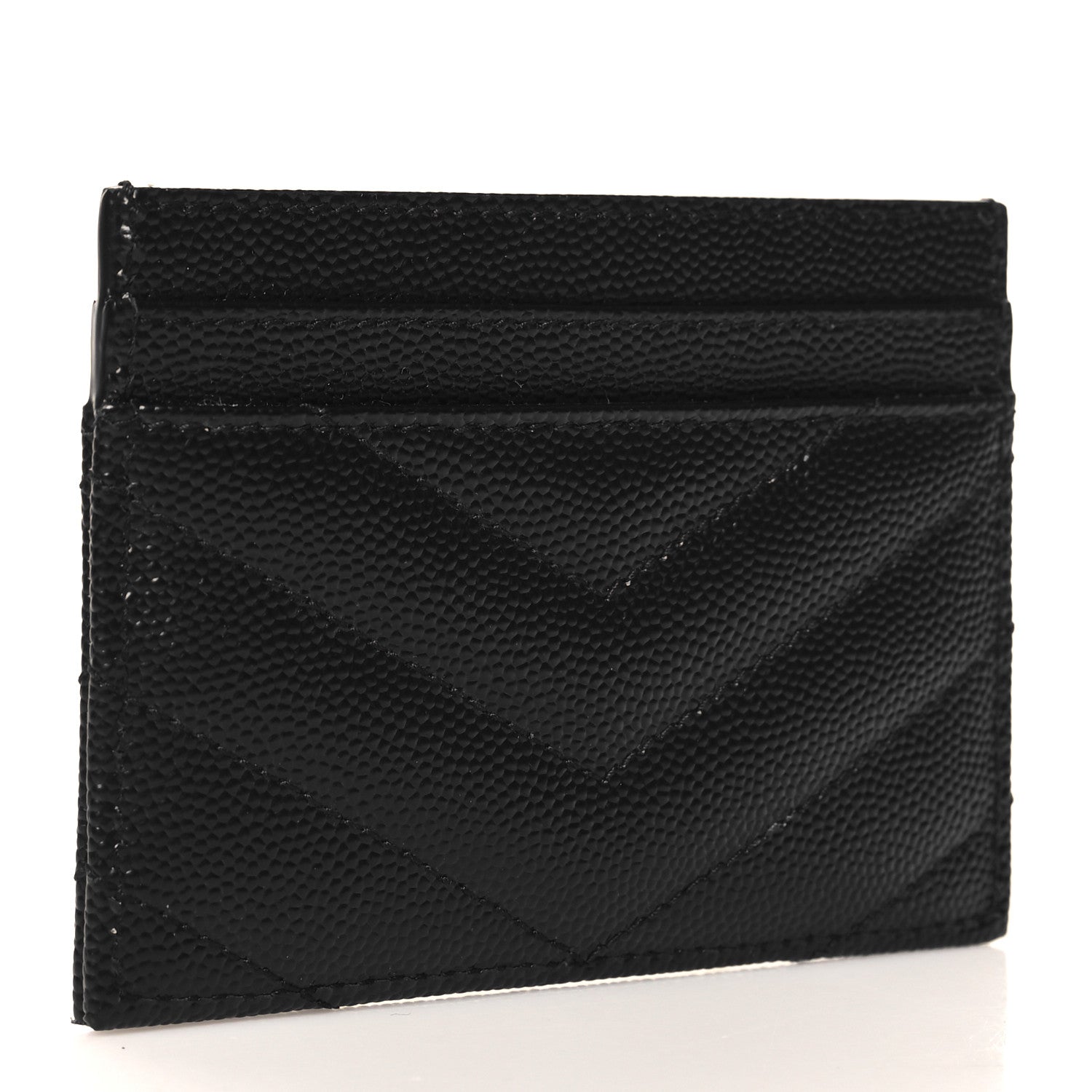 Saint Laurent Grain De Poudre Matelasse Chevron Monogram Credit Card Case Black 3 of 8