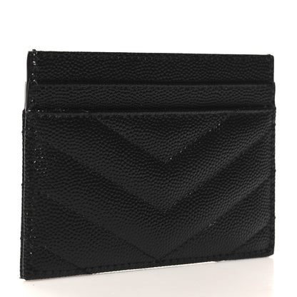 Saint Laurent Grain De Poudre Matelasse Chevron Monogram Credit Card Case Black 3 of 8