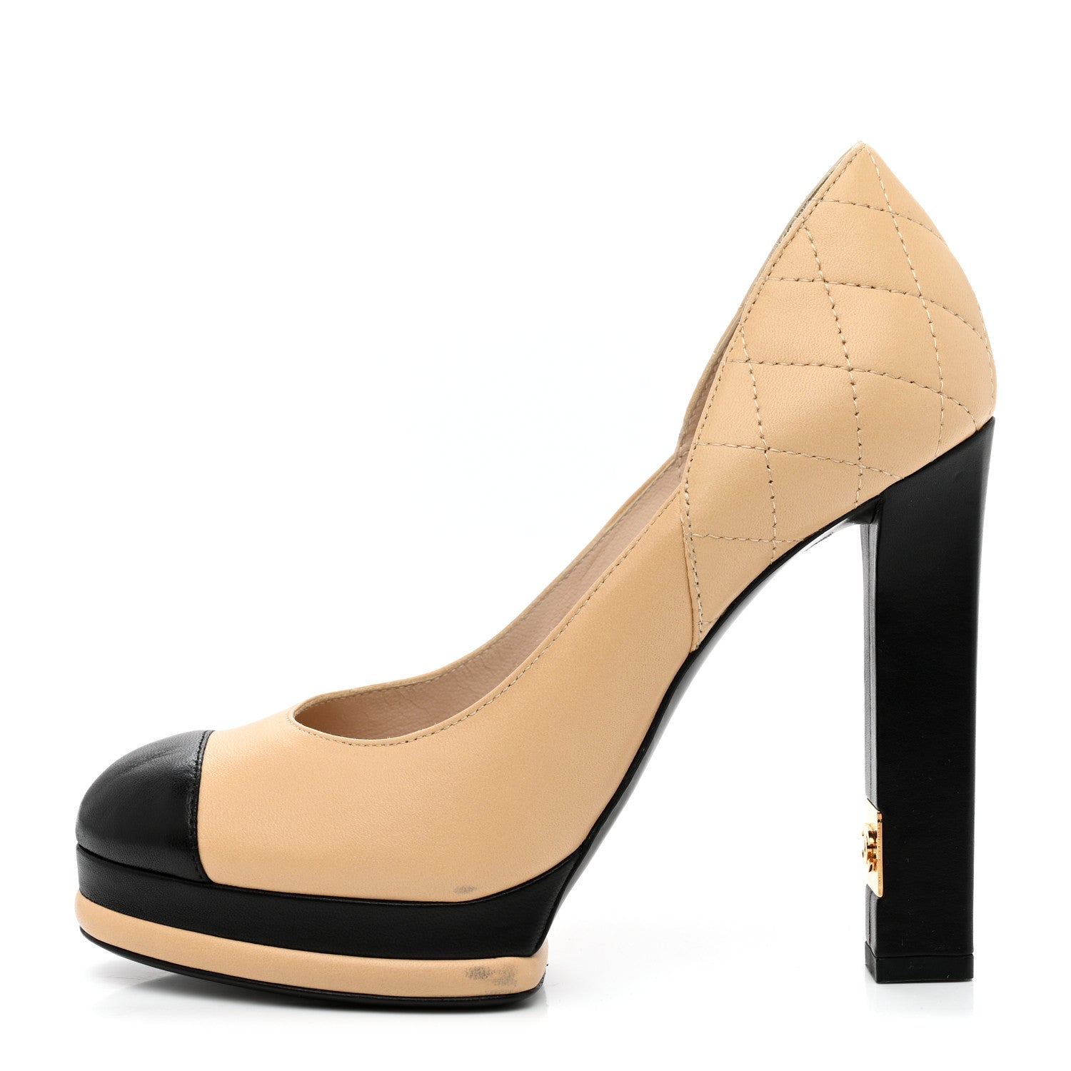 Chanel Lambskin CC Cap Toe Platform Pumps 36 Beige Black 1 of 9