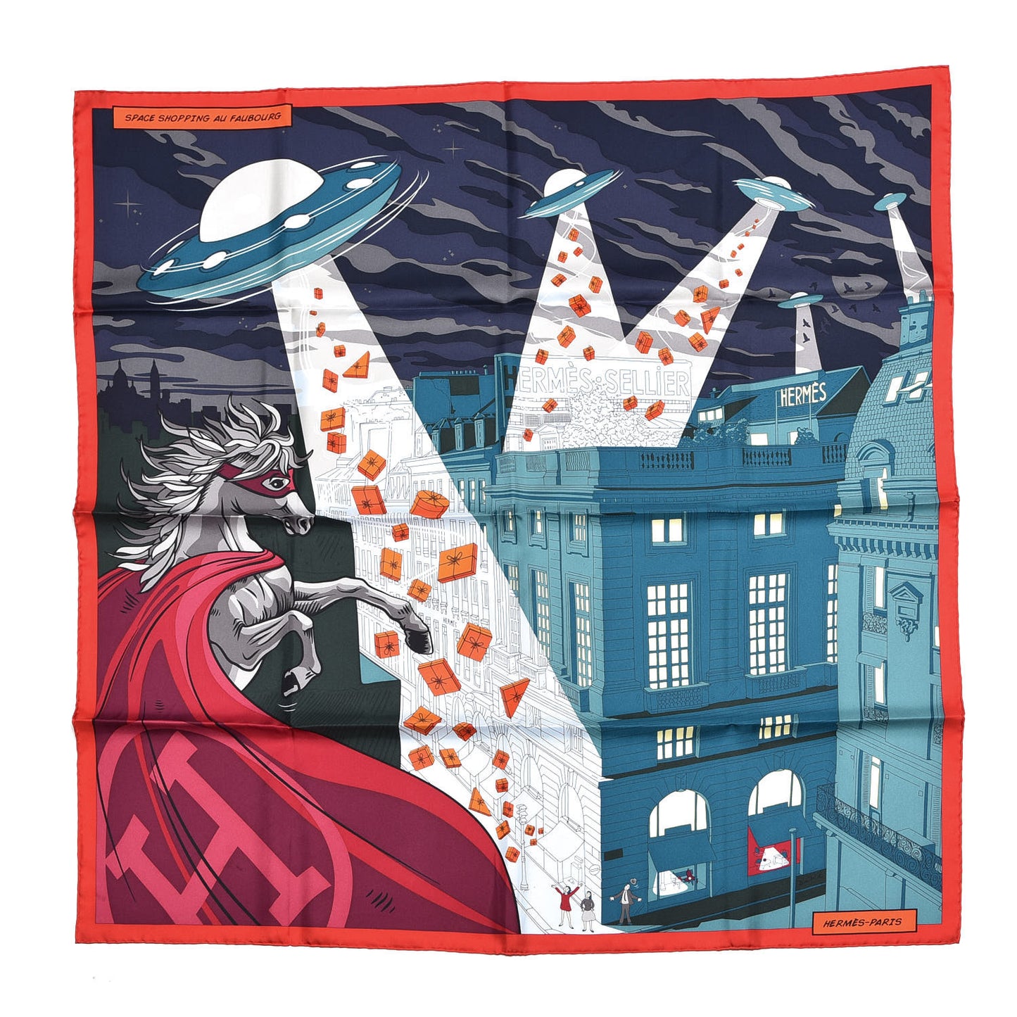 Silk Space Shopping Au Faubourg Scarf 90 Vert Bleu Nuit Bordeaux