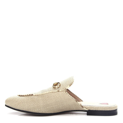 Gucci Straw Elaphe Womens Princetown Slippers 38.5 Natural Cream Brown 1 of 11