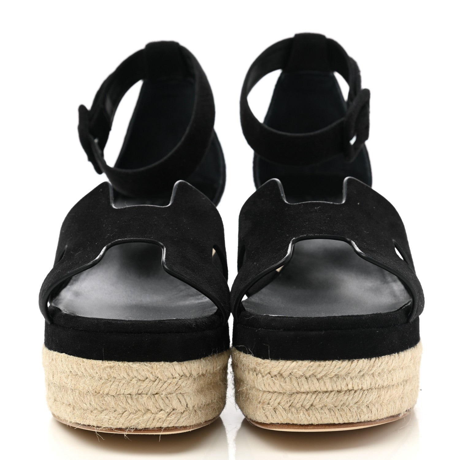 Hermes Suede Elda Espadrille Wedge Sandals 37 Black 2 of 8