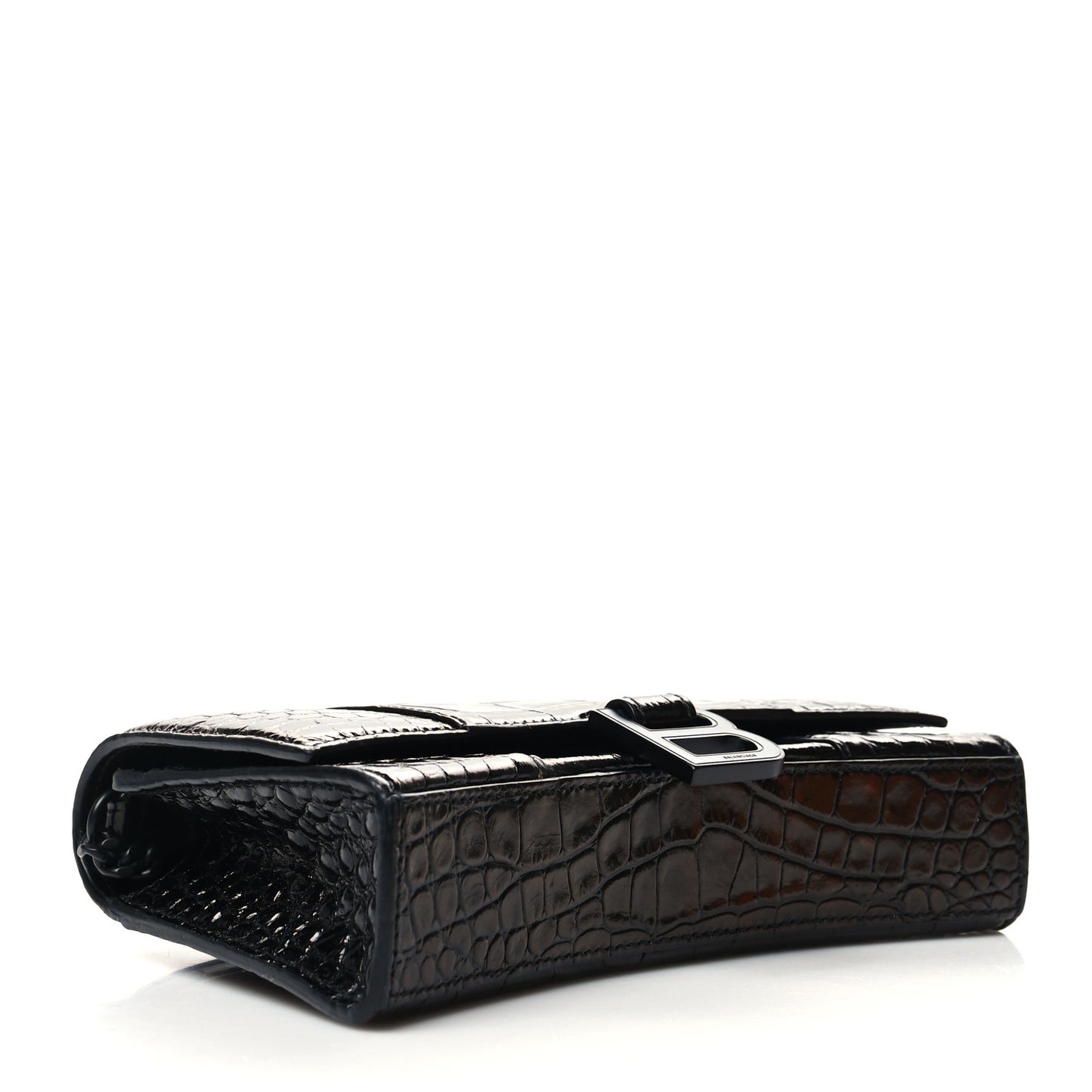 Shiny Calfskin Monochrome Crocodile Embossed Hourglass Chain Bag Black