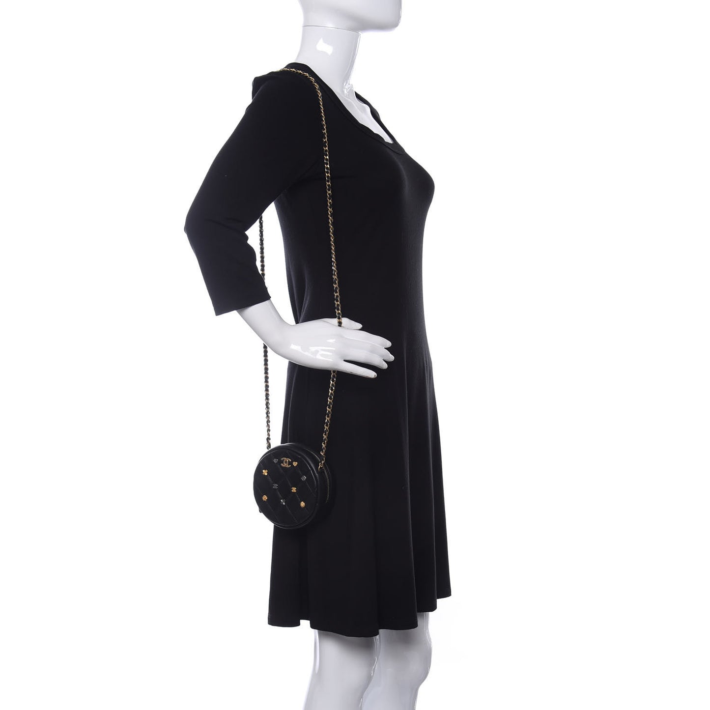 Lambskin Quilted Studded Round Clutch With Chain Black