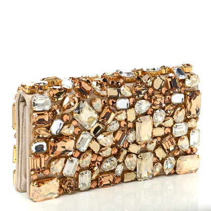 Prada Satin Crystal Embellished Clutch Gold Multicolor 3 of 9