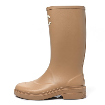 Chanel Caoutchouk CC High Boots 37 Beige 1 of 9