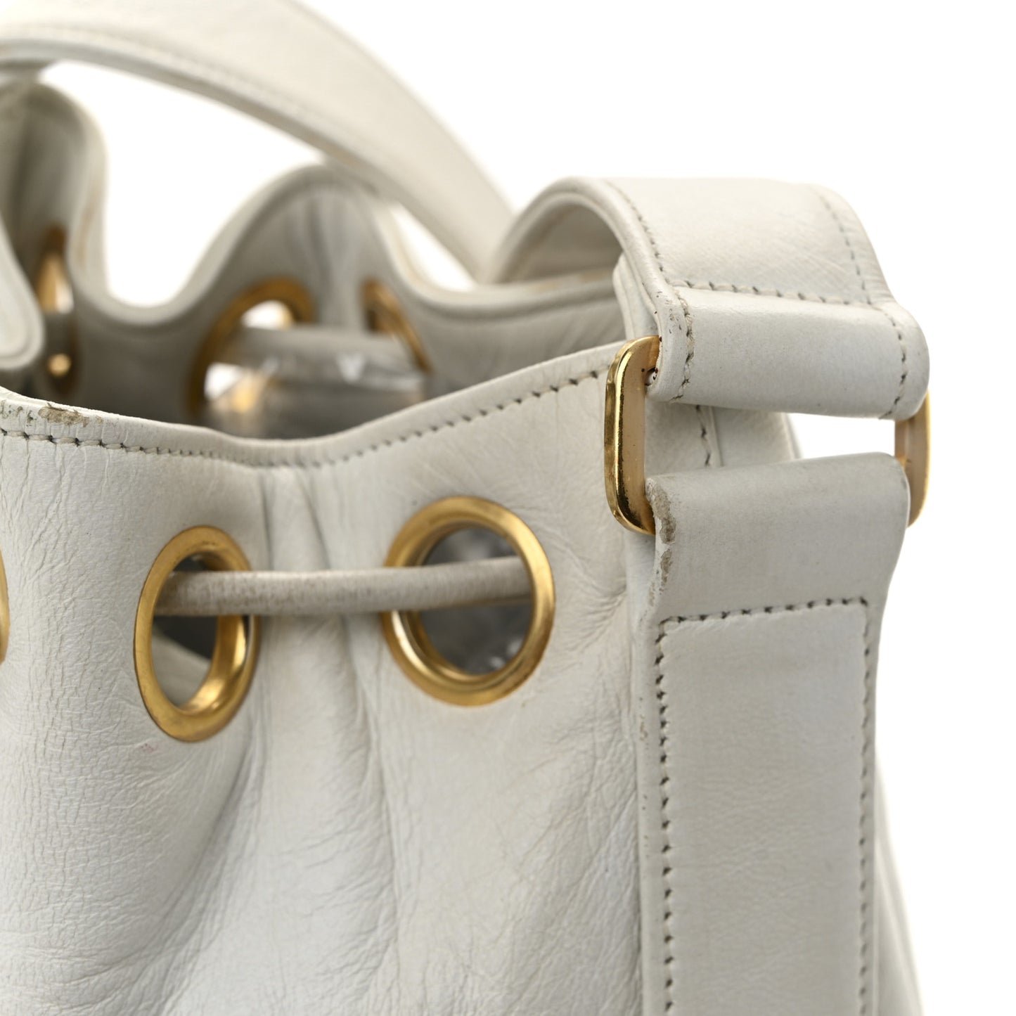 Lambskin CC Drawstring Bucket Bag White