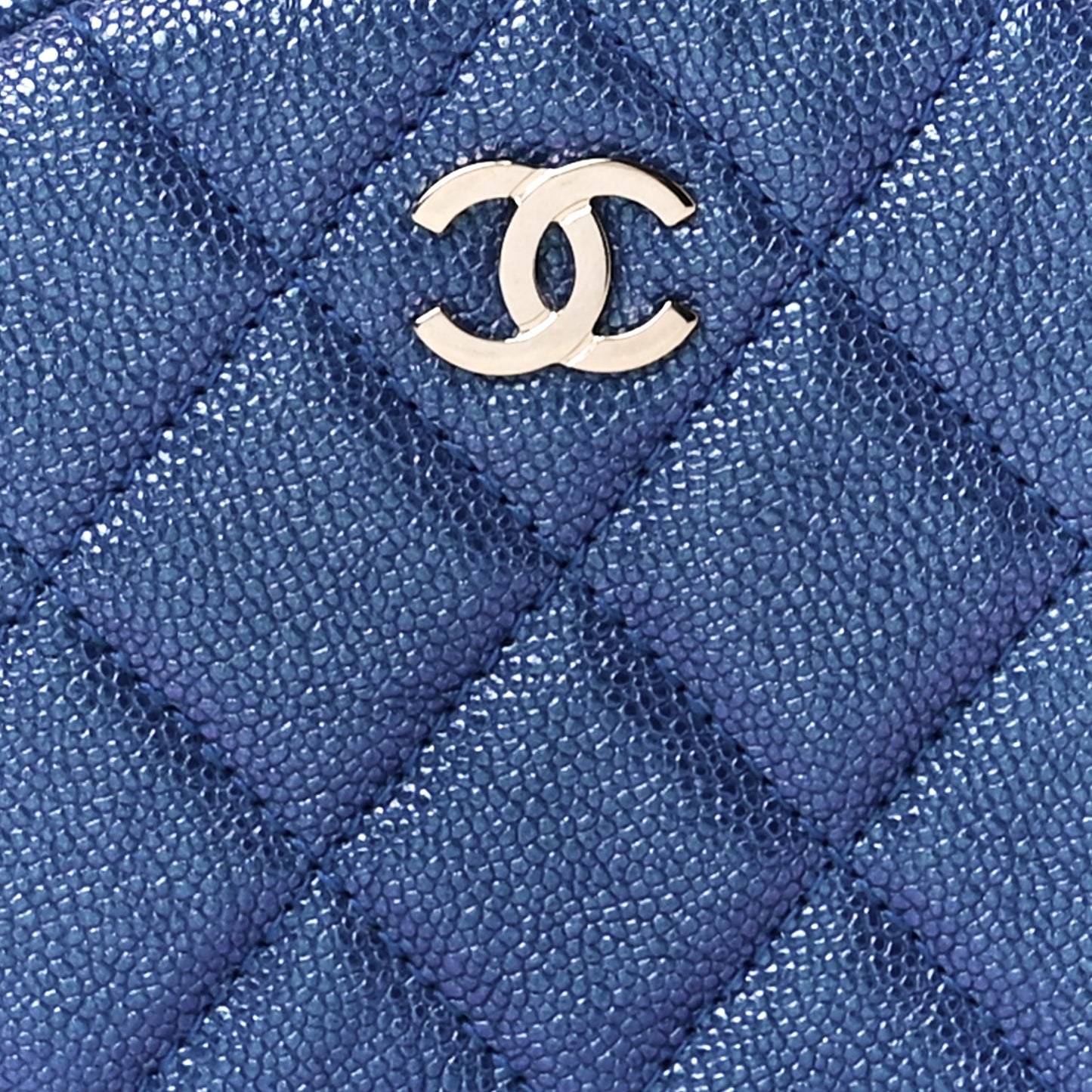 Iridescent Caviar Quilted Zip Around Classic Coin Purse Blue