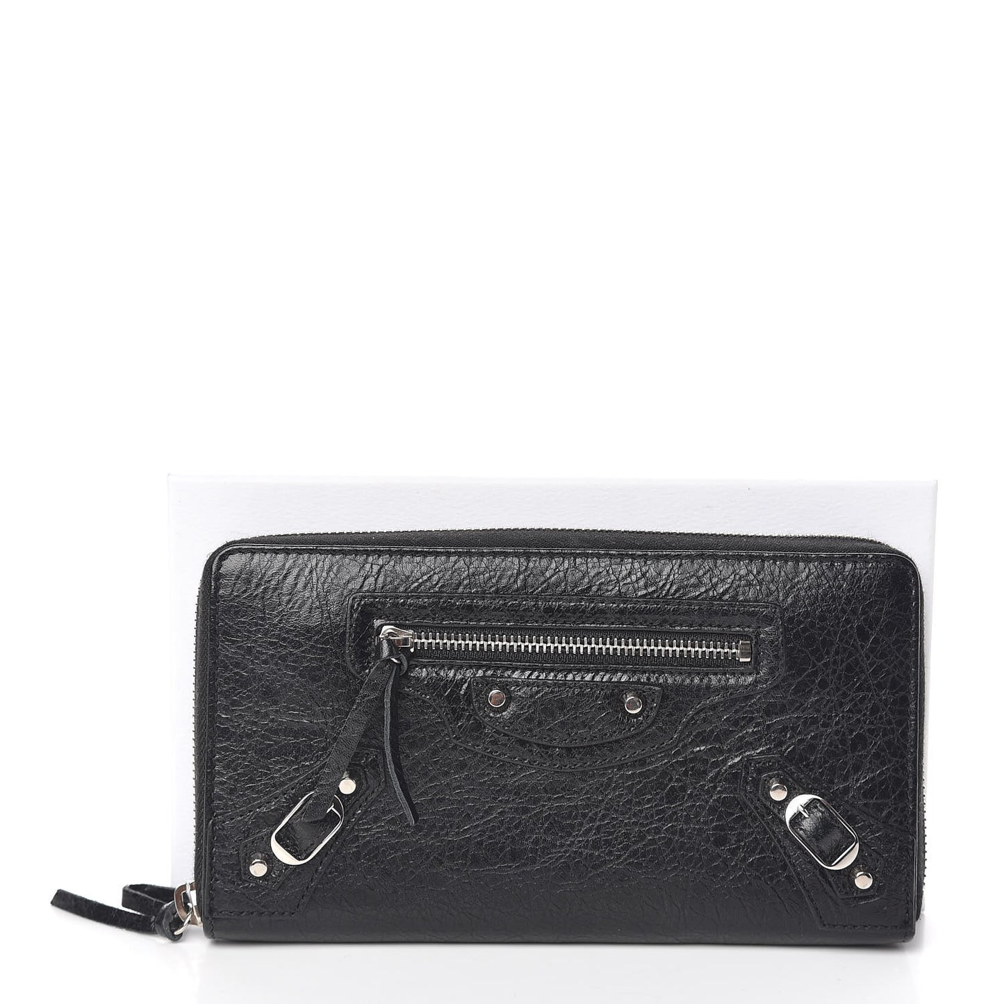 Agneau Classic Silver Hardware Continental Zip Around Wallet Black