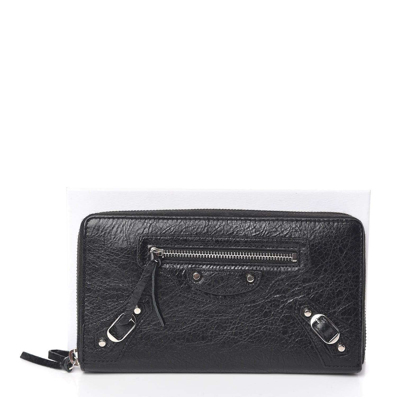 Balenciaga Agneau Classic Silver Hardware Continental Zip Around Wallet Black 9 of 9