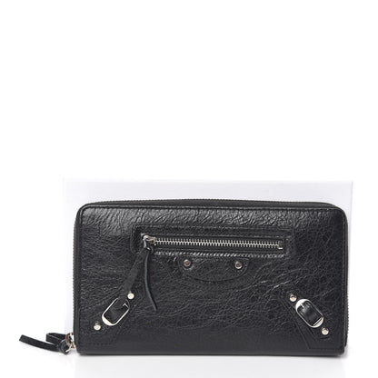Balenciaga Agneau Classic Silver Hardware Continental Zip Around Wallet Black 9 of 9