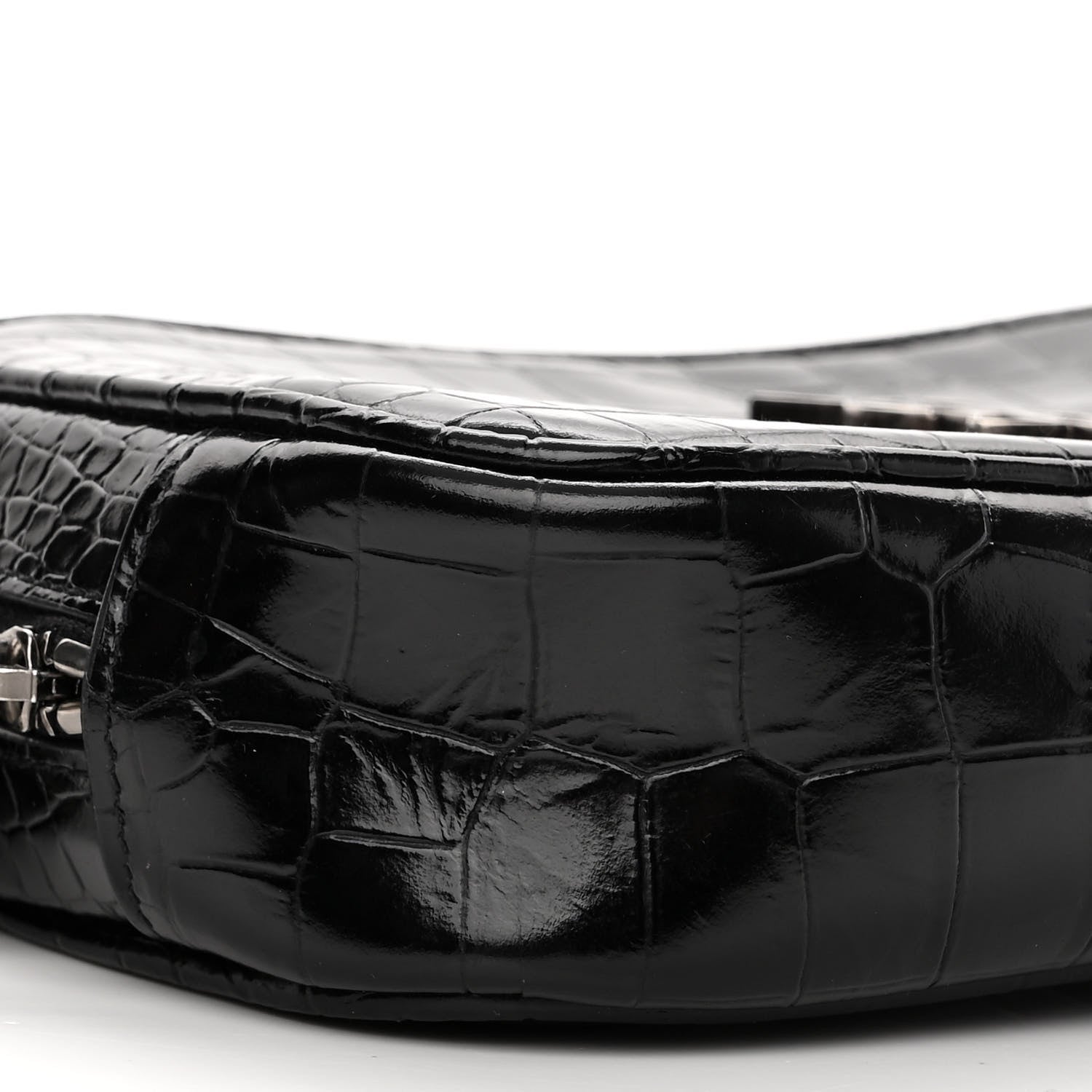 Saint Laurent Calfskin Crocodile Embossed Monogram Mini Lou Camera Bag Black 9 of 10