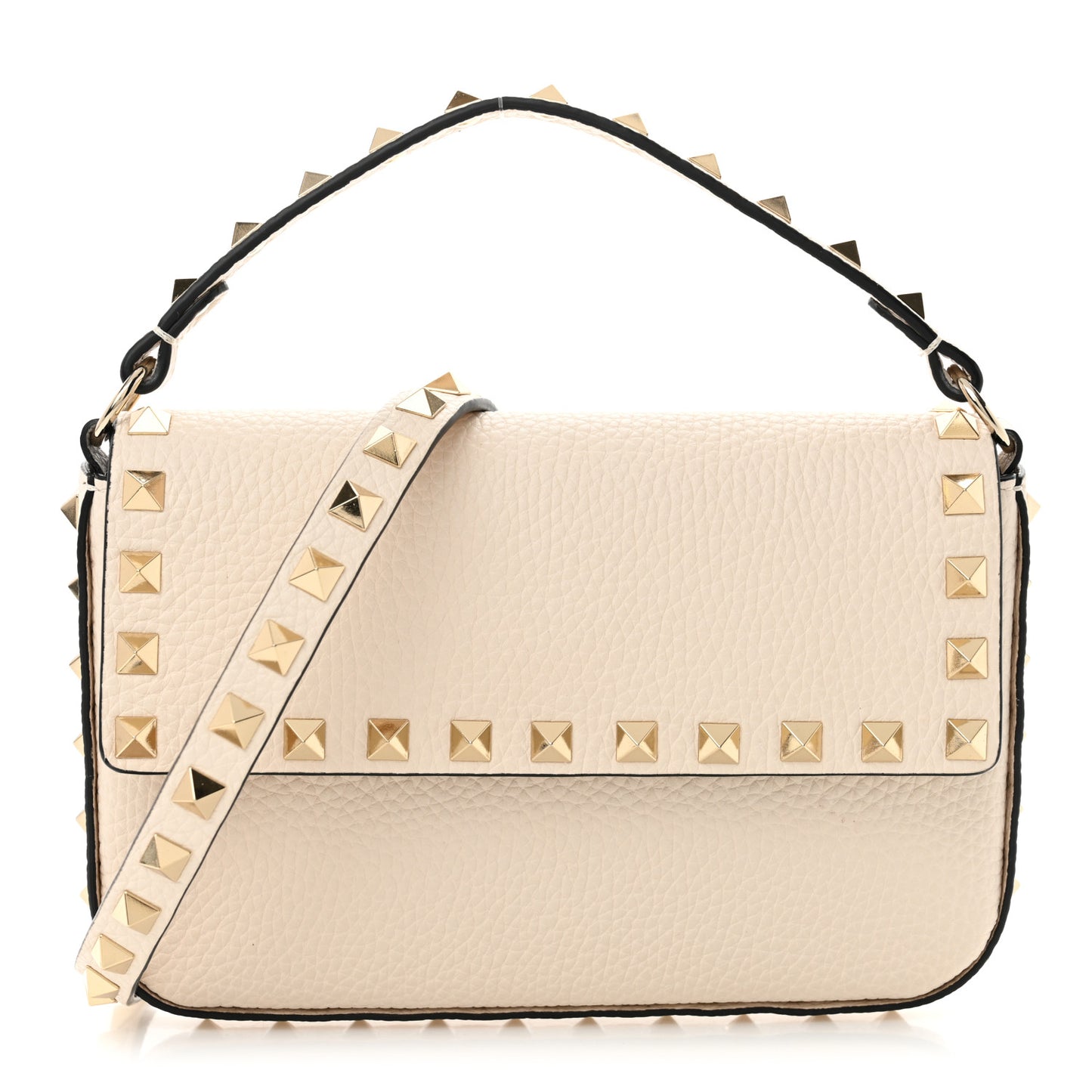 Grainy Calfskin Rockstud Crossbody Pouch Light Ivory