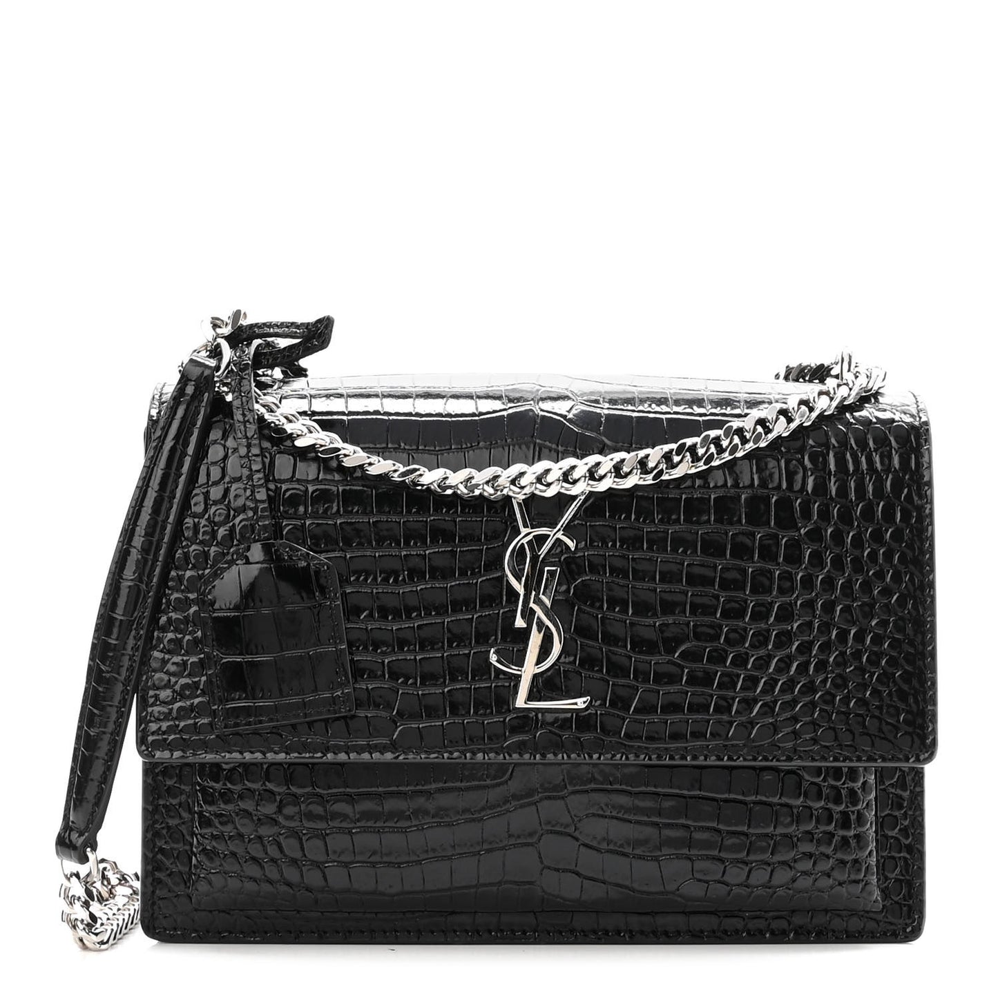 Calfskin Crocodile Embossed Medium Monogram Sunset Black