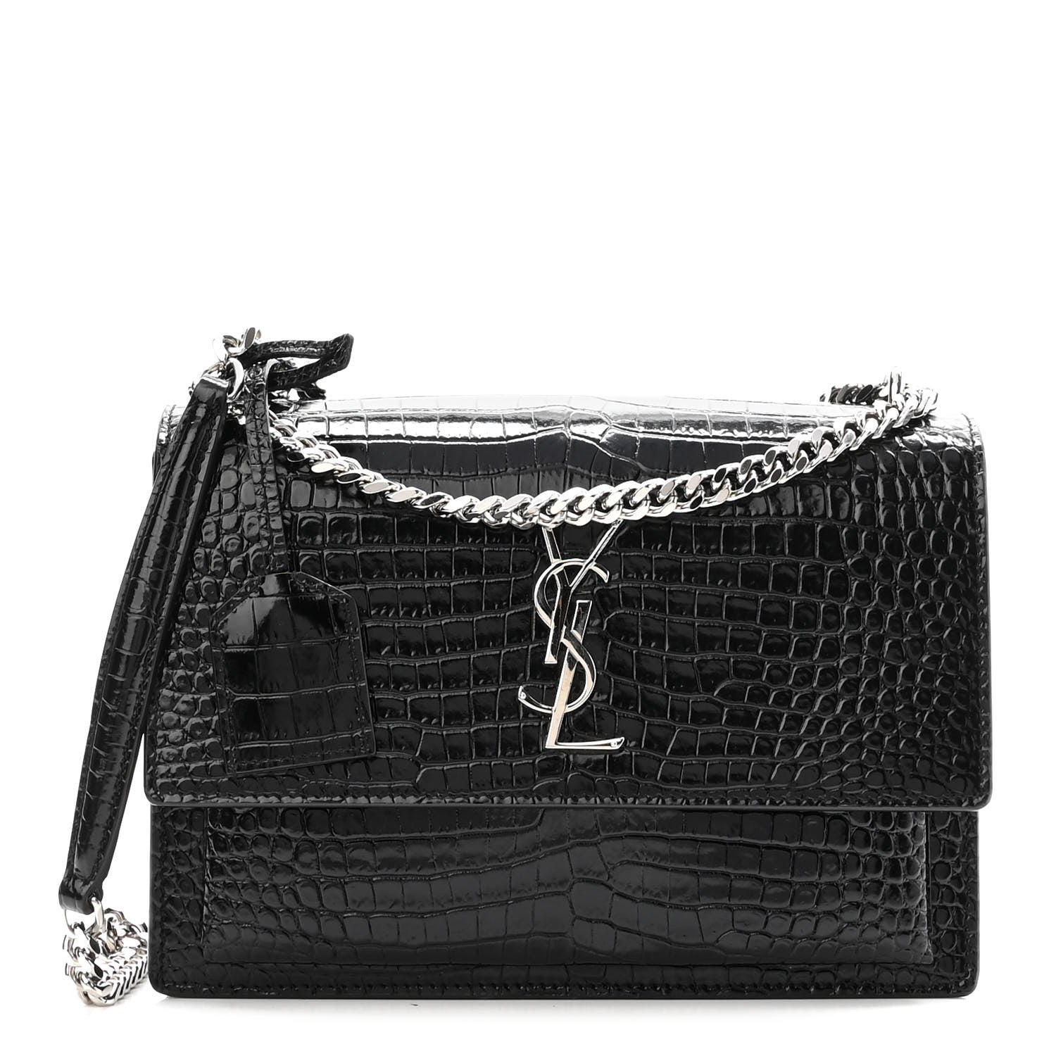 Saint Laurent Calfskin Crocodile Embossed Medium Monogram Sunset Black 1 of 9