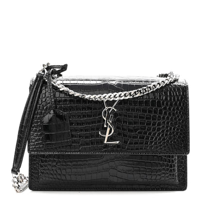 Saint Laurent Calfskin Crocodile Embossed Medium Monogram Sunset Black 1 of 9