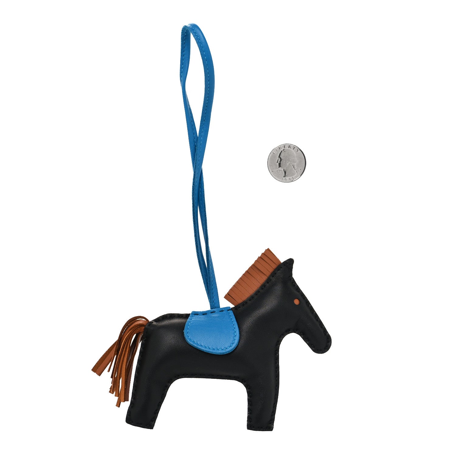 Hermes Milo Lambskin Grigri Rodeo Horse Bag Charm MM Black Bleu Saphir Gold 2 of 4