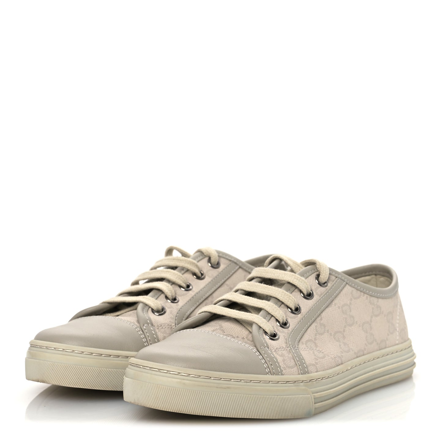 Washed Cotton GG Monogram Calfskin Womens Low Top Sneakers 35.5 White Mystic White Great White