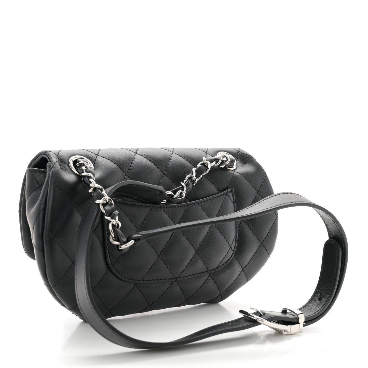 Calfskin Quilted CC Uniform Flap Belt Bag Black