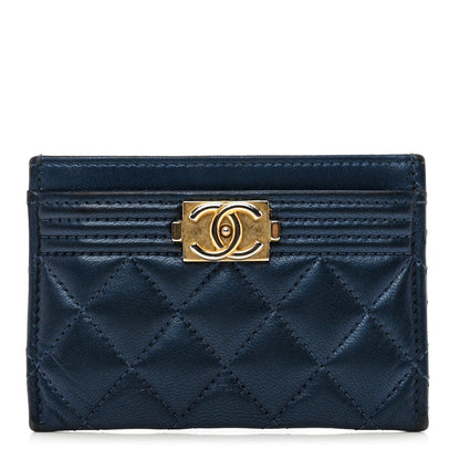 Chanel Metallic Lambskin Quilted Boy Card Holder Blue 1 of 9