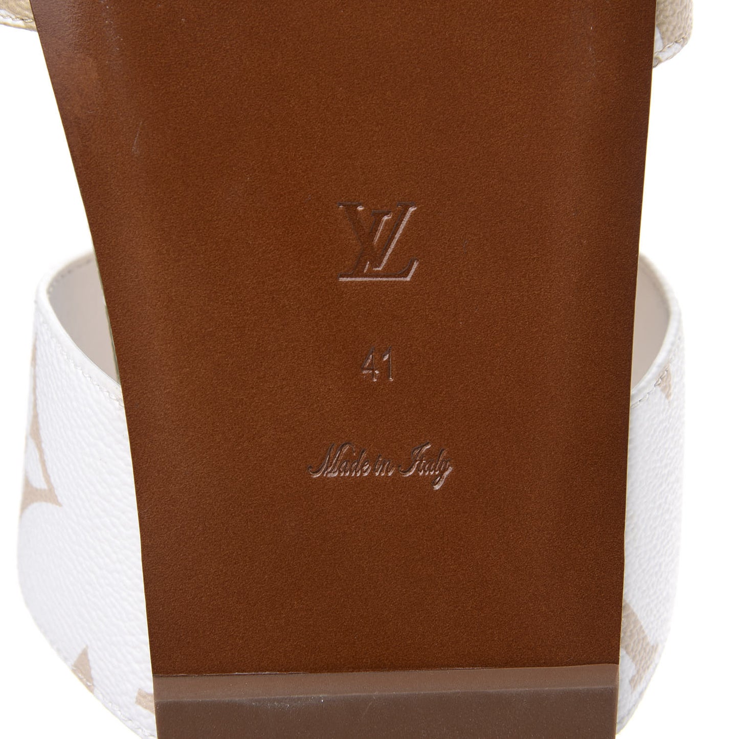 Monogram Giant Bom Dia Flat Mule Sandals 41 White Moka