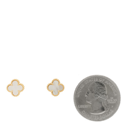 Van Cleef & Arpels 18K Yellow Gold Mother of Pearl Sweet Alhambra Earrings 2 of 4