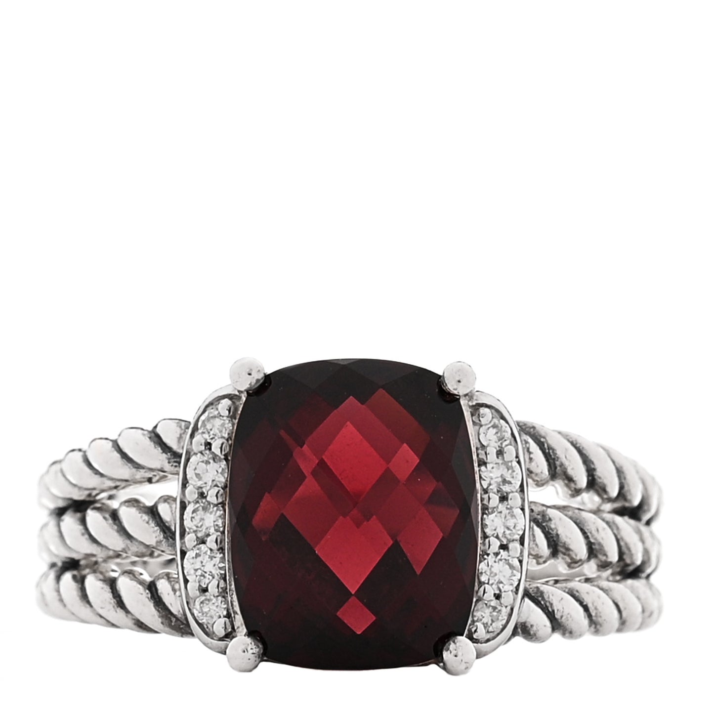 Sterling Silver Diamond Garnet 10mm Petite Wheaton Ring 54 6.75