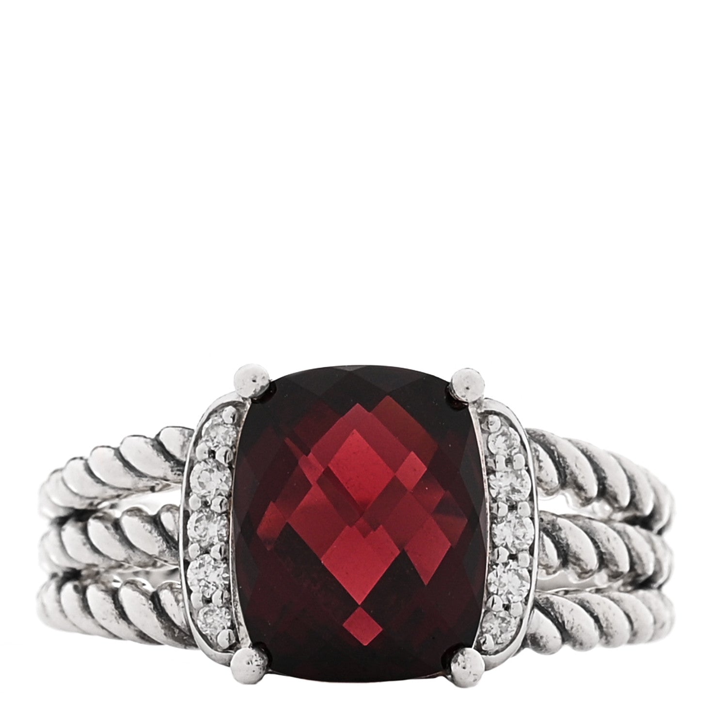 David Yurman Sterling Silver Diamond Garnet 10mm Petite Wheaton Ring 54 6.75 1 of 4