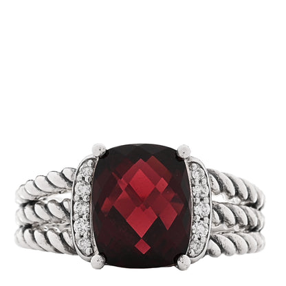 David Yurman Sterling Silver Diamond Garnet 10mm Petite Wheaton Ring 54 6.75 1 of 4