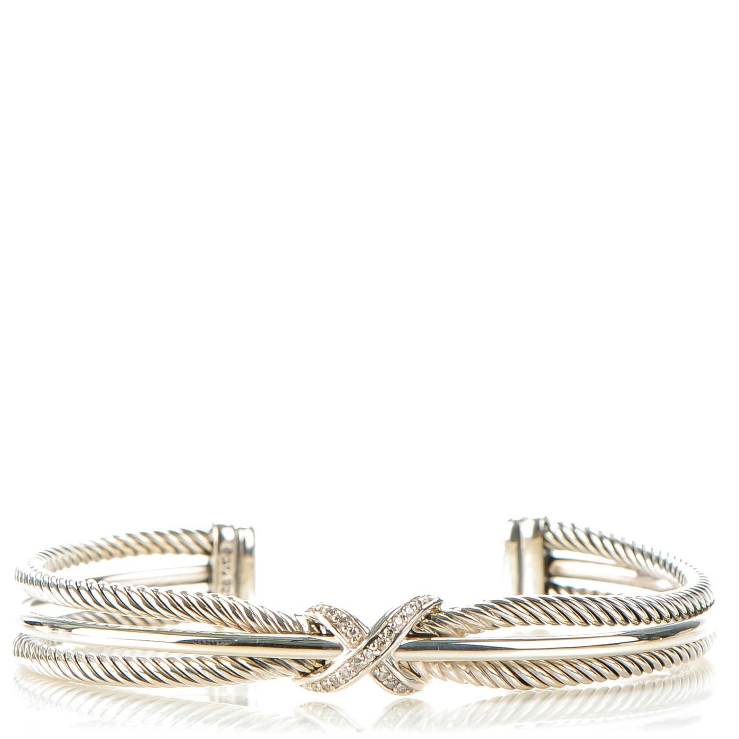 Sterling Silver Pave Diamond 7mm X Crossover Cuff