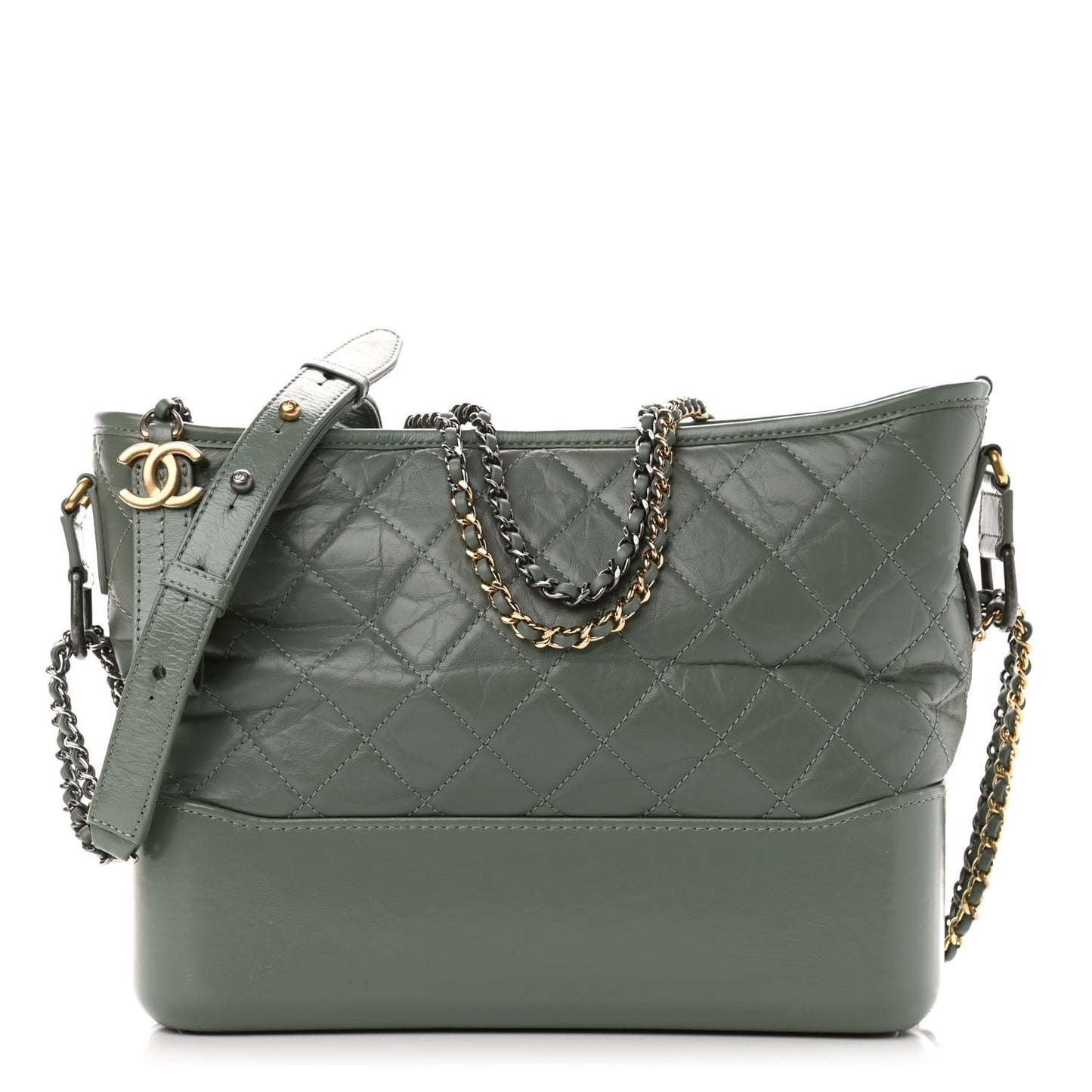 Aged Calfskin Quilted Medium Gabrielle Hobo Green