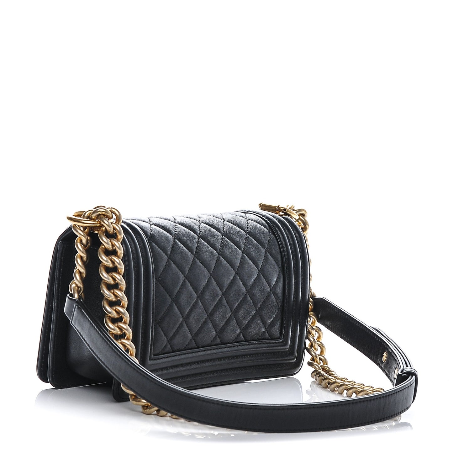 Calfskin Quilted Small Boy Flap Black