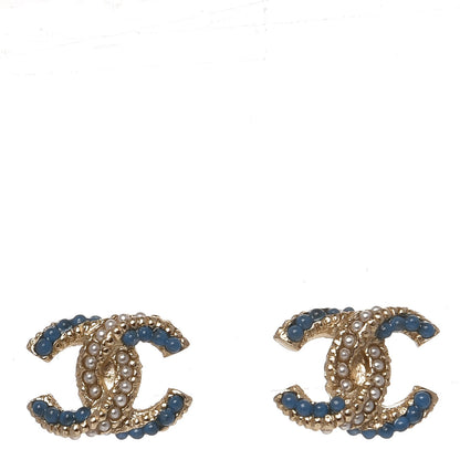 Chanel Pearl CC Earrings Gold Blue 1 of 4
