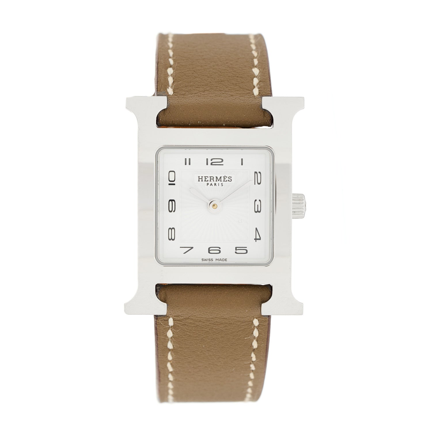Hermes Stainless Steel Swift 21mm Heure H Hour Quartz Watch Etoupe 1 of 5