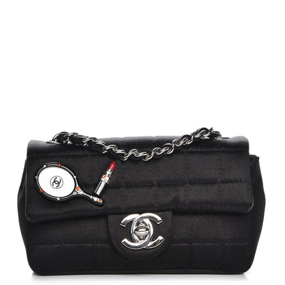 Chanel Satin Square Quilted Lipstick Charm Mini Flap Black 1 of 7