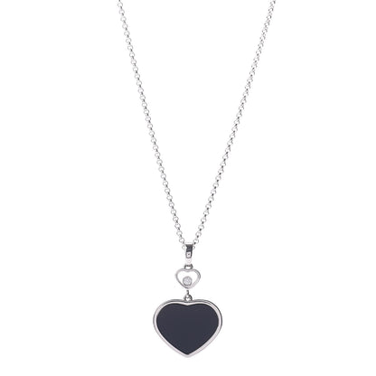 Chopard 18K White Gold Diamond Onyx Happy Hearts Necklace 1 of 4