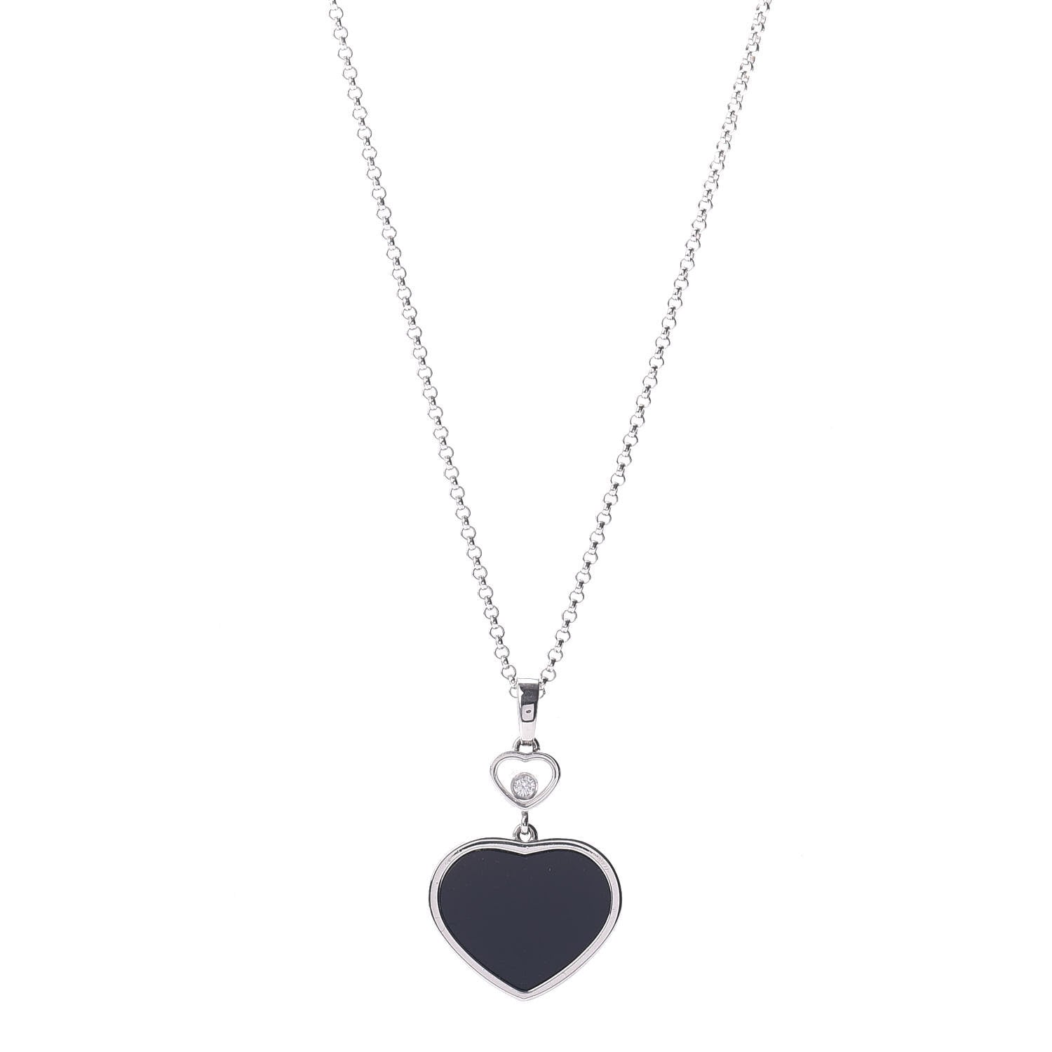 Chopard 18K White Gold Diamond Onyx Happy Hearts Necklace 1 of 4