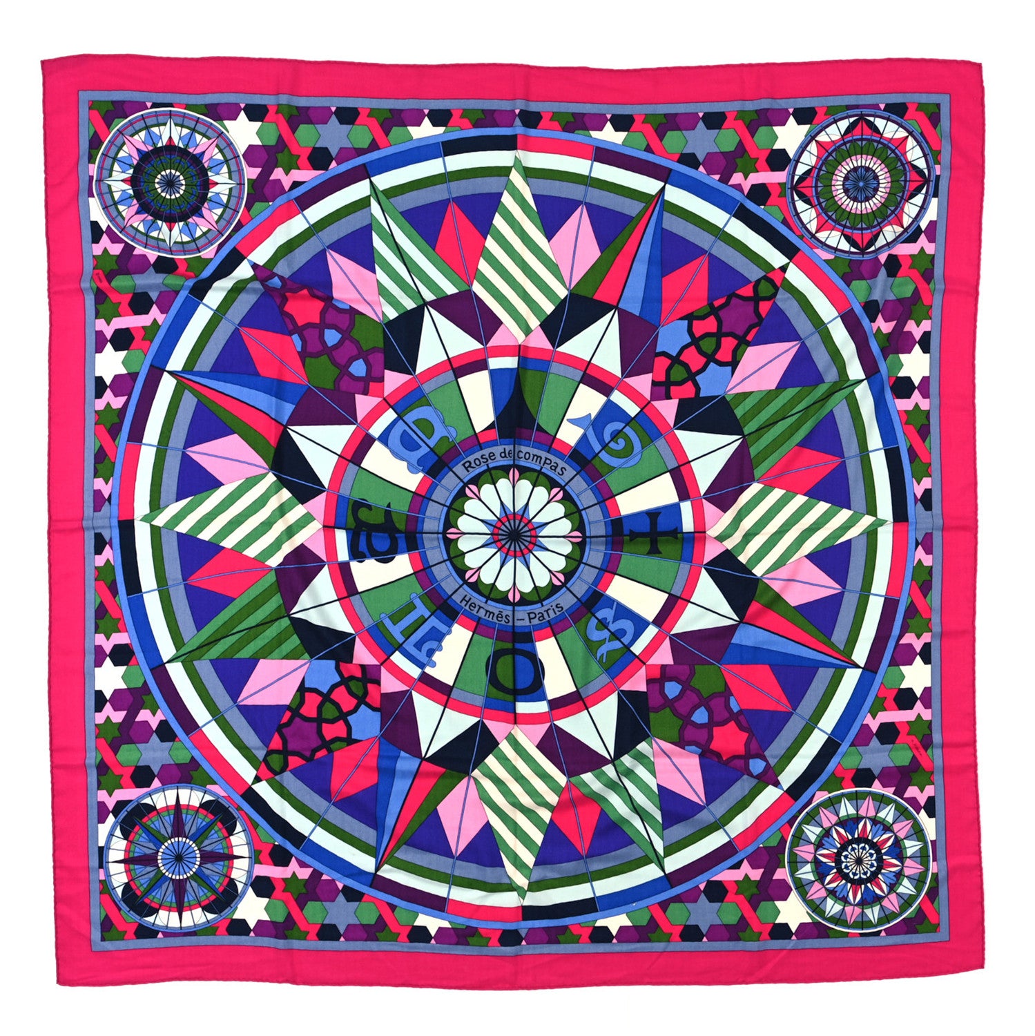 Hermes Cashmere Silk Rose de Compas Shawl 140 Fuchsia 1 of 4