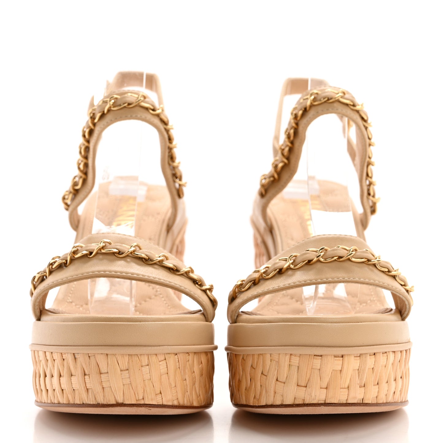 Lambskin Chain Platform Sandals 35 Beige
