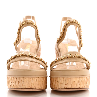 Chanel Lambskin Chain Platform Sandals 35 Beige 2 of 8