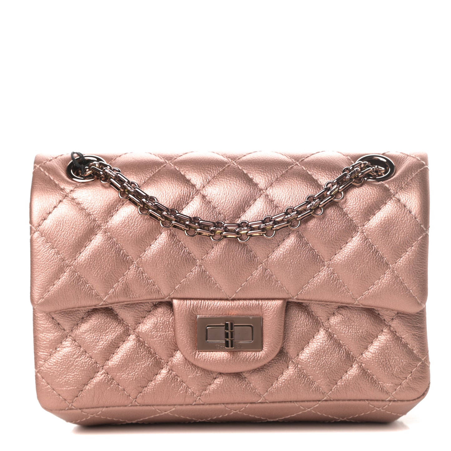 Metallic Grained Calfskin Quilted 2.55 Reissue Mini Flap Copper Pink