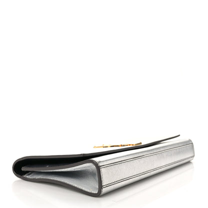 Saint Laurent Metallic Calfskin Classic Monogram Cassandre Clutch Silver 4 of 8